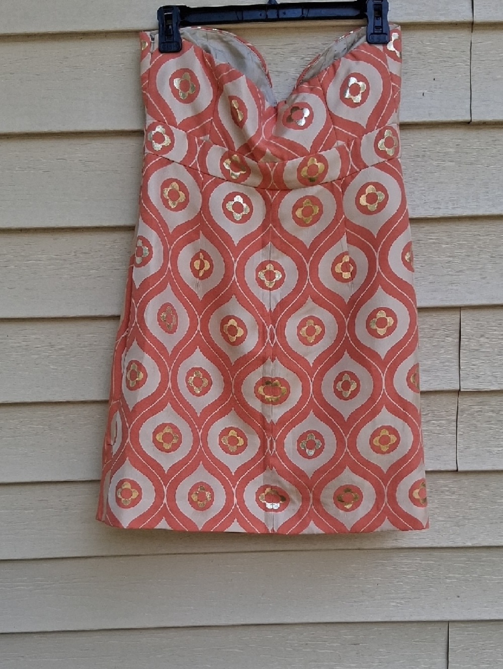 Tibi Coral and Cream Strapless Mini Dress with Gold Accents - Picture 5 of 14